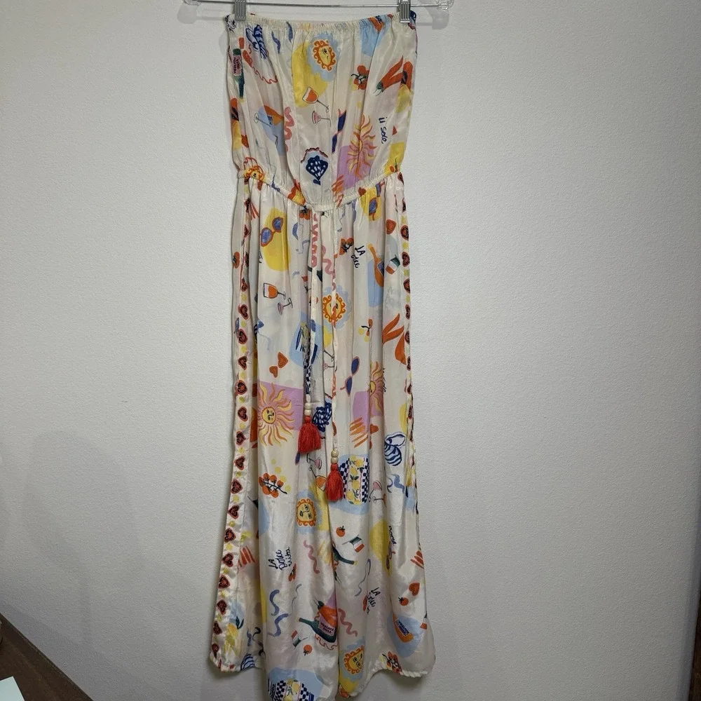 Women's M Strapless Pant Jumpsuit Graphic Italian Riviera Sun Motif Multicolor - Picture 3 of 12
